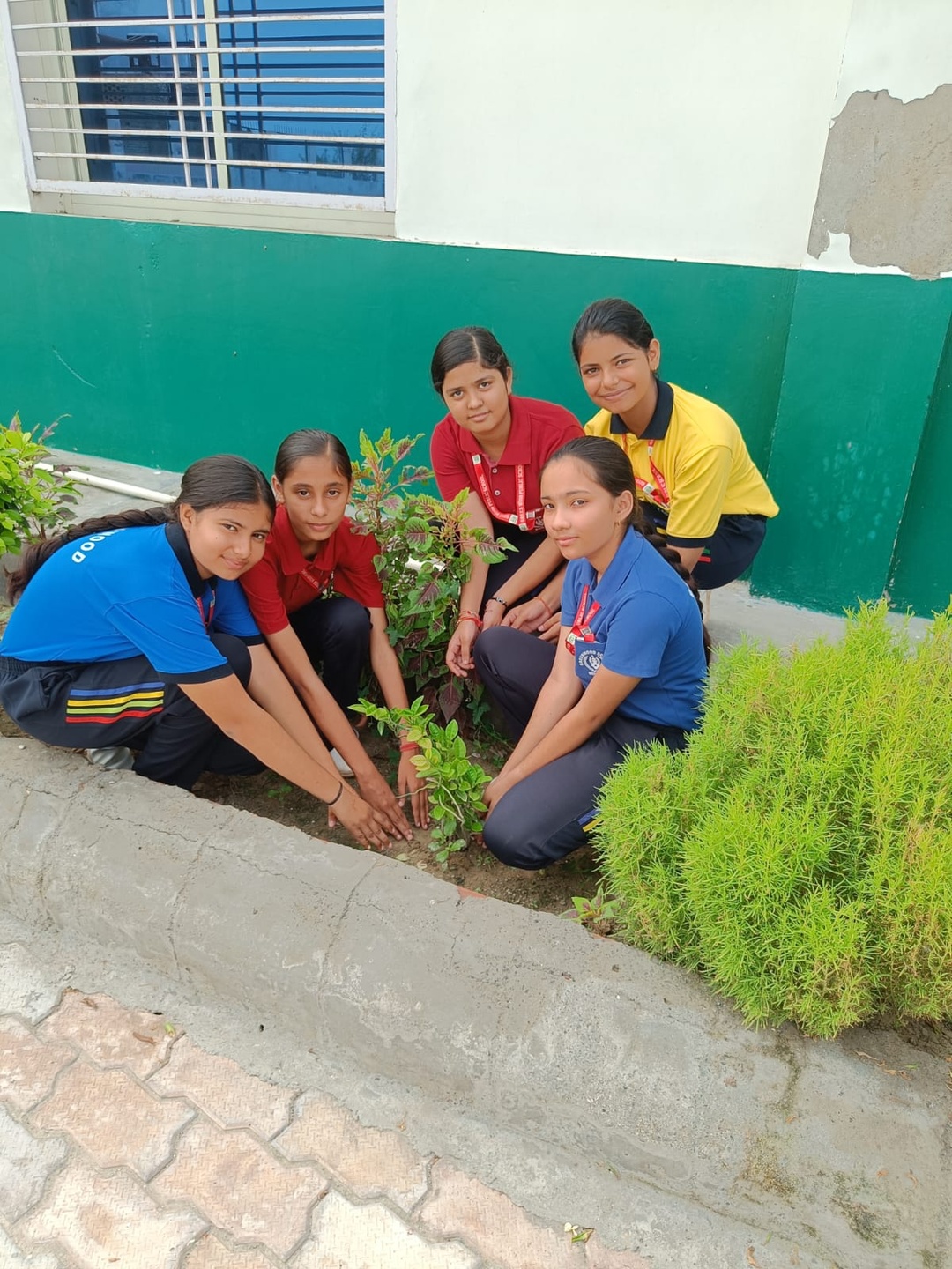 Greenwood Public School students planting saplings during a campus plantation drive